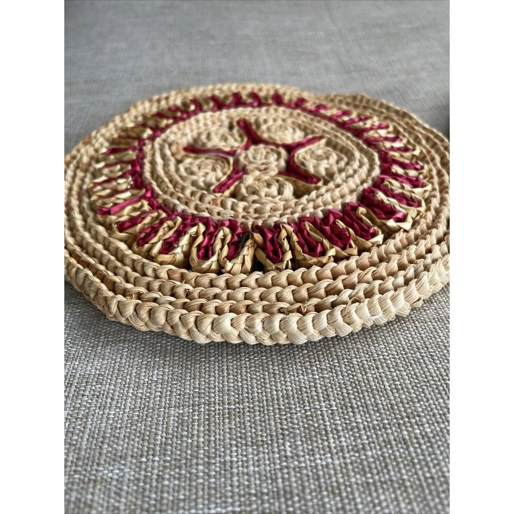 VINTAGE Wicker Straw Trivet Hot Pad Woven Rattan Raffia Boho Set Of 2